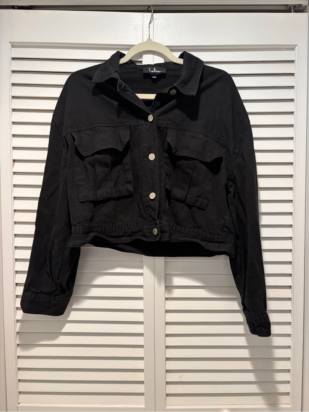 Lulu's Black Cropped Button-Front Jean Jacket